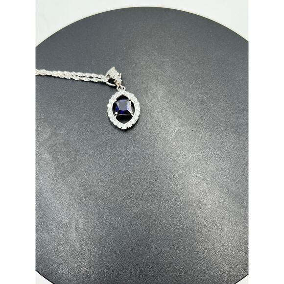 Iolite Center Surrounding CZ’s Pendant Twisted Sterling Silver Rope Chain 20” - Picture 10 of 11